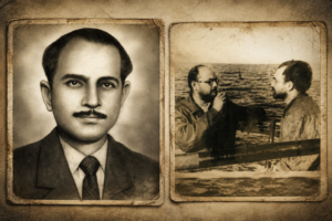 Netaji Subhash Chandra Bose with his aide Abid Hasan during their journey to Japan from Germany in 1943.